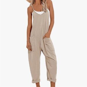 Casual Tan Jumpsuit with Pockets